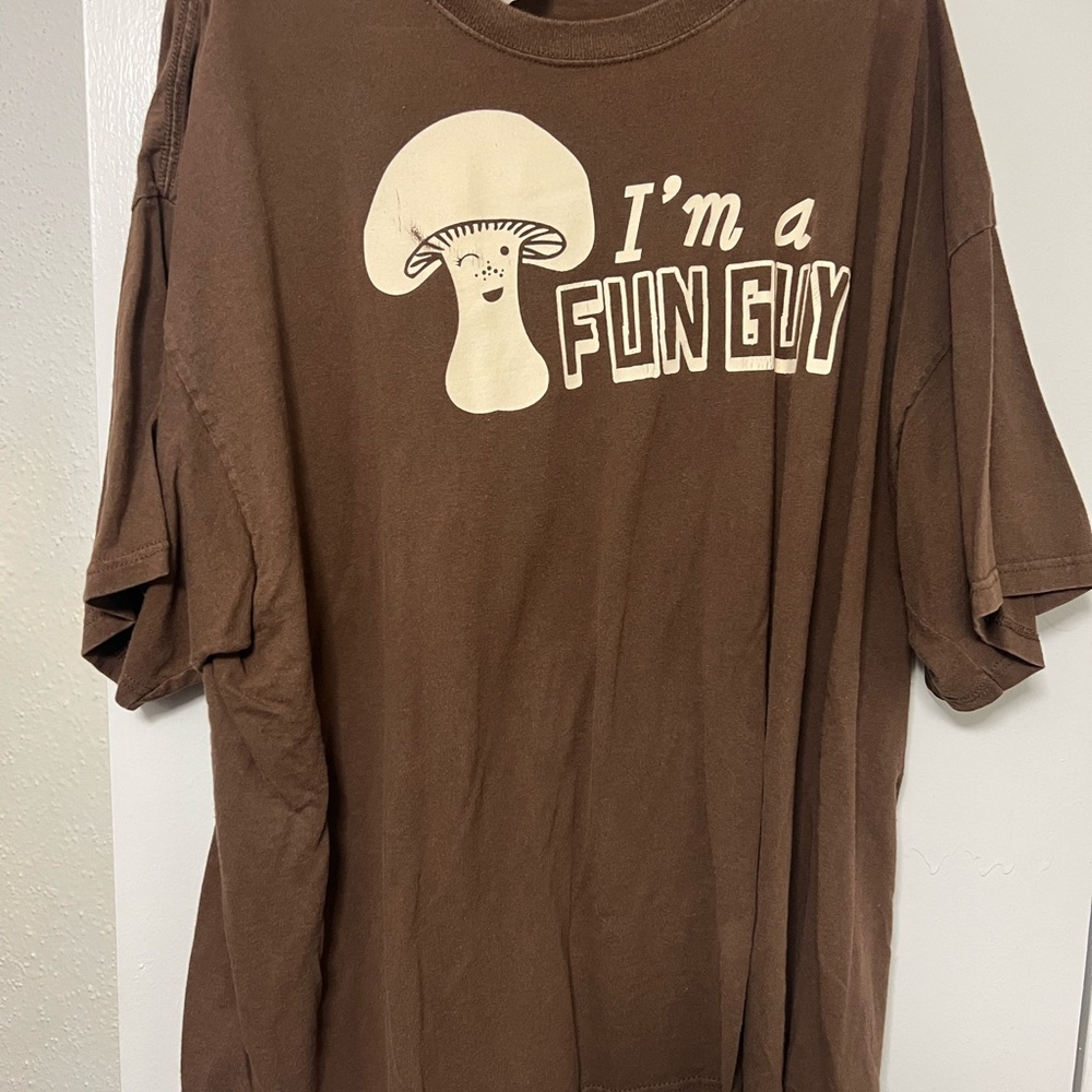 Brown Graphic Tee with 'Fun Guy' Design